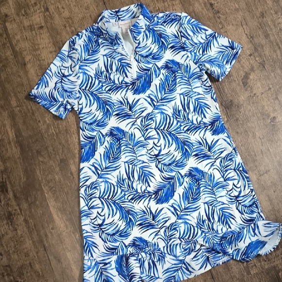 TOMMY BAHAMA Women's L Golf Dress Blue & White Leaf Pattern Stretchy - Picture 1 of 5